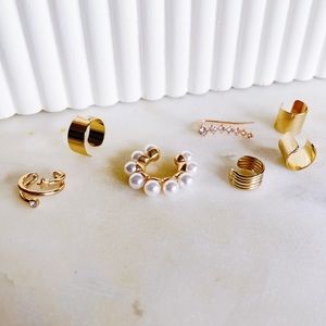 Earring Cuff and Climber Lot Gold Pearl Rose Gold